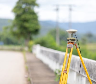 GPS surveying in field, Global Positioning System.